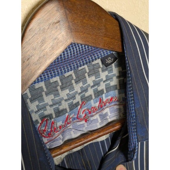 Robert Graham Blue Stripe Button Down Shirt Flip Cuffs Size Large Cameron ASO - Picture 8 of 9
